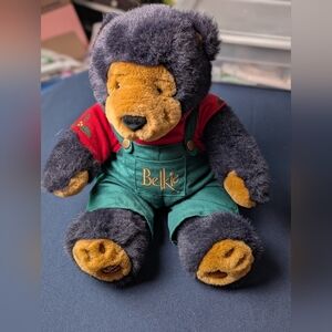 Belkie Plush Bear 2002 Christmas Green Overalls Red Shirt
